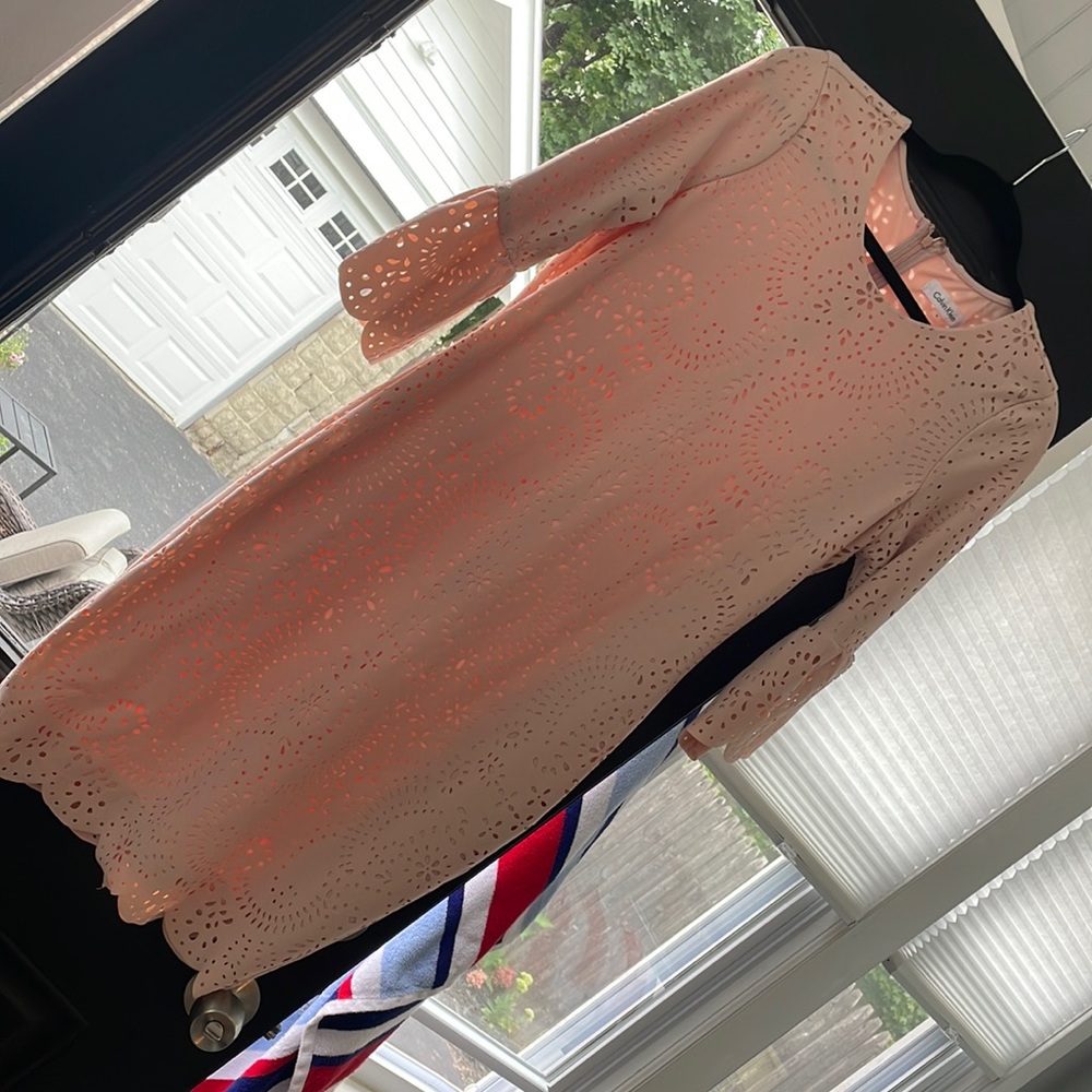 EUC Calvin Klein size 8 pale pink 3/4 sleeve dress
